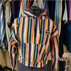 Cross Colours Striped Cropped Pullover Hoodie XS